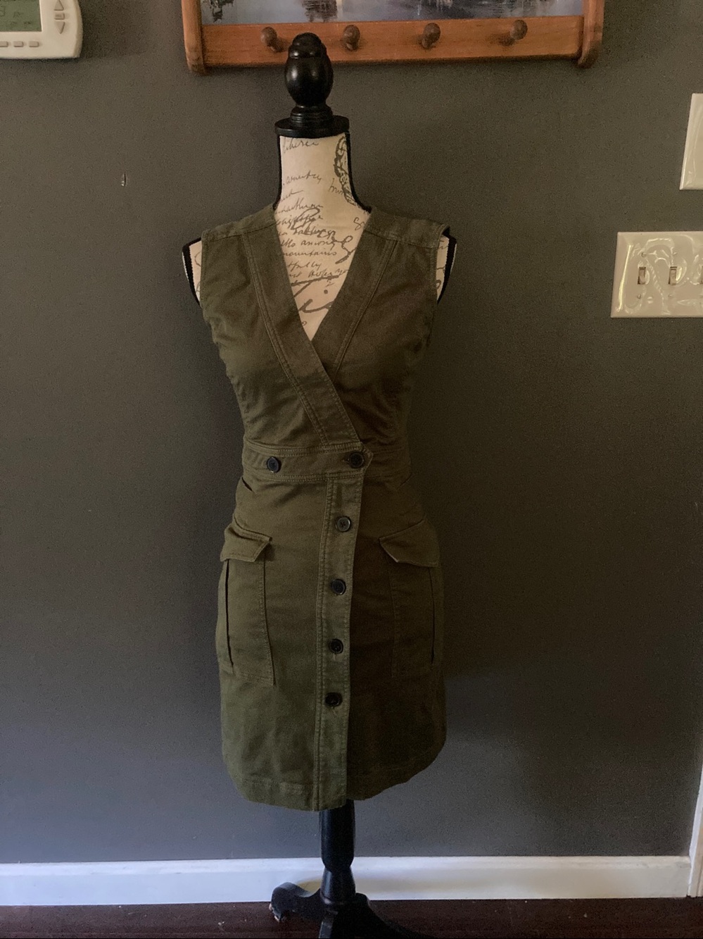 Derek Lam green body hugging utility dress EUC size 00 cotton blend sleeveless